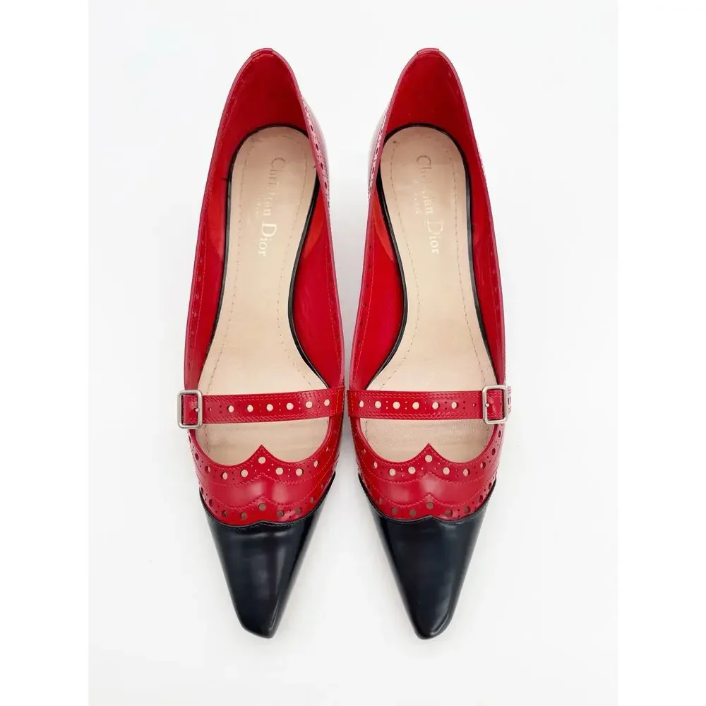 Dior Spectadior Red Black Brushed Calfskin Spectator Kitten Heel Pumps EU 39.5